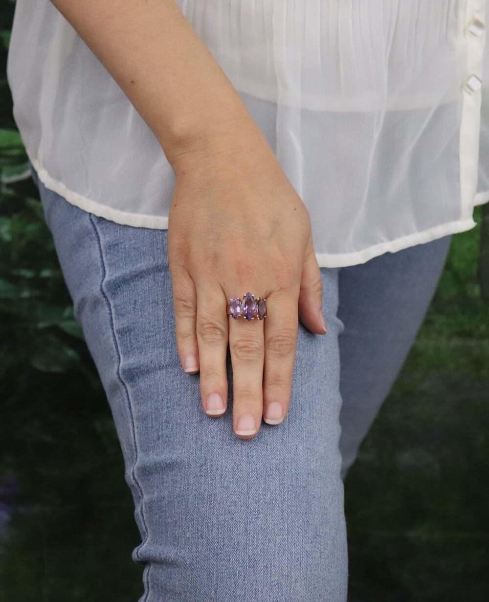 18k Gold Over Sterling Silver Natural Amethyst Ring Size 10 1/2 - Picture 3 of 7